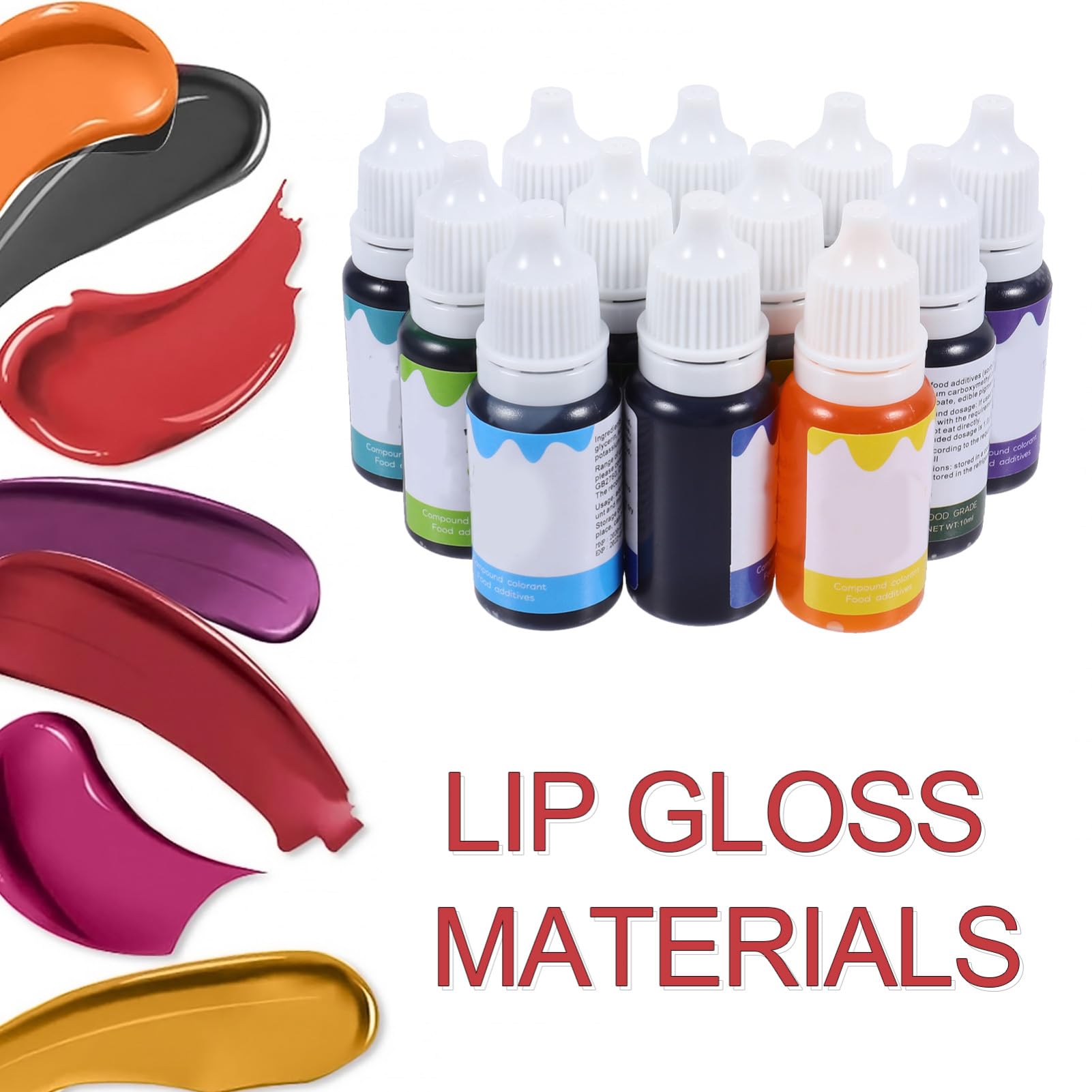 Mikinona 12 Stück Flüssiges Lippenpigment Vegan Pflanzlich Lipgloss Farbe Lipgloss Herstellung Selbstgemacht Kosmetikfarbstoff und Lippenbalsam