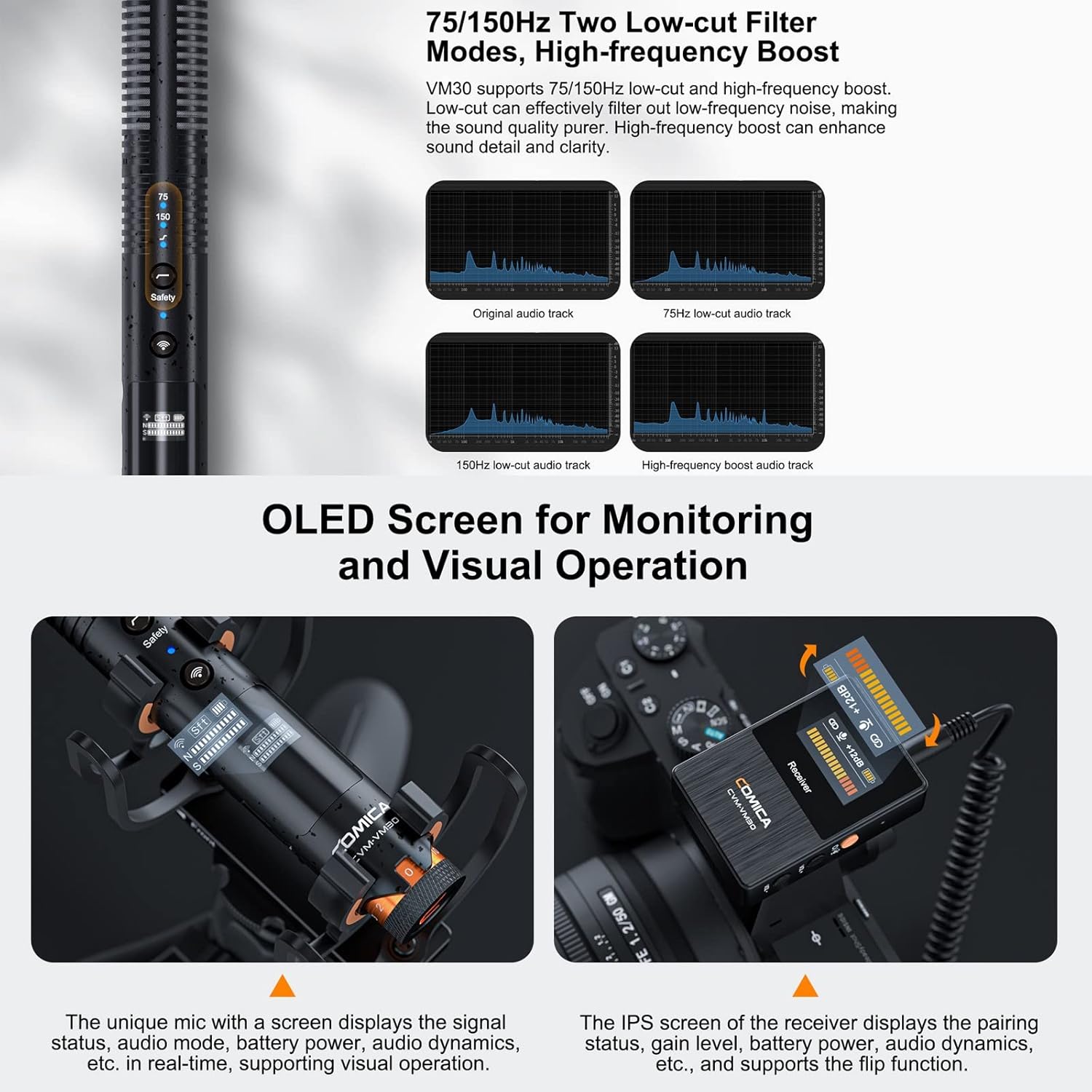 COMICA CVM-VM30 2.4G Super Cardioid Condenser Wireless Shotgun Microphone for Camera, Smartphone, and PC with 75/150Hz, Super-Cardioid Universal Video Microphone for Filmmakers, Vloggers - Image 7