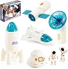The Magic Toy Shop Space Exploration Set 7 Pcs Including 2 Astronaut, Toy Rocket, Space Shuttle - Kids Space Toys with Spaceship, Space Rocket Toys for Children, Space Gifts for Kids