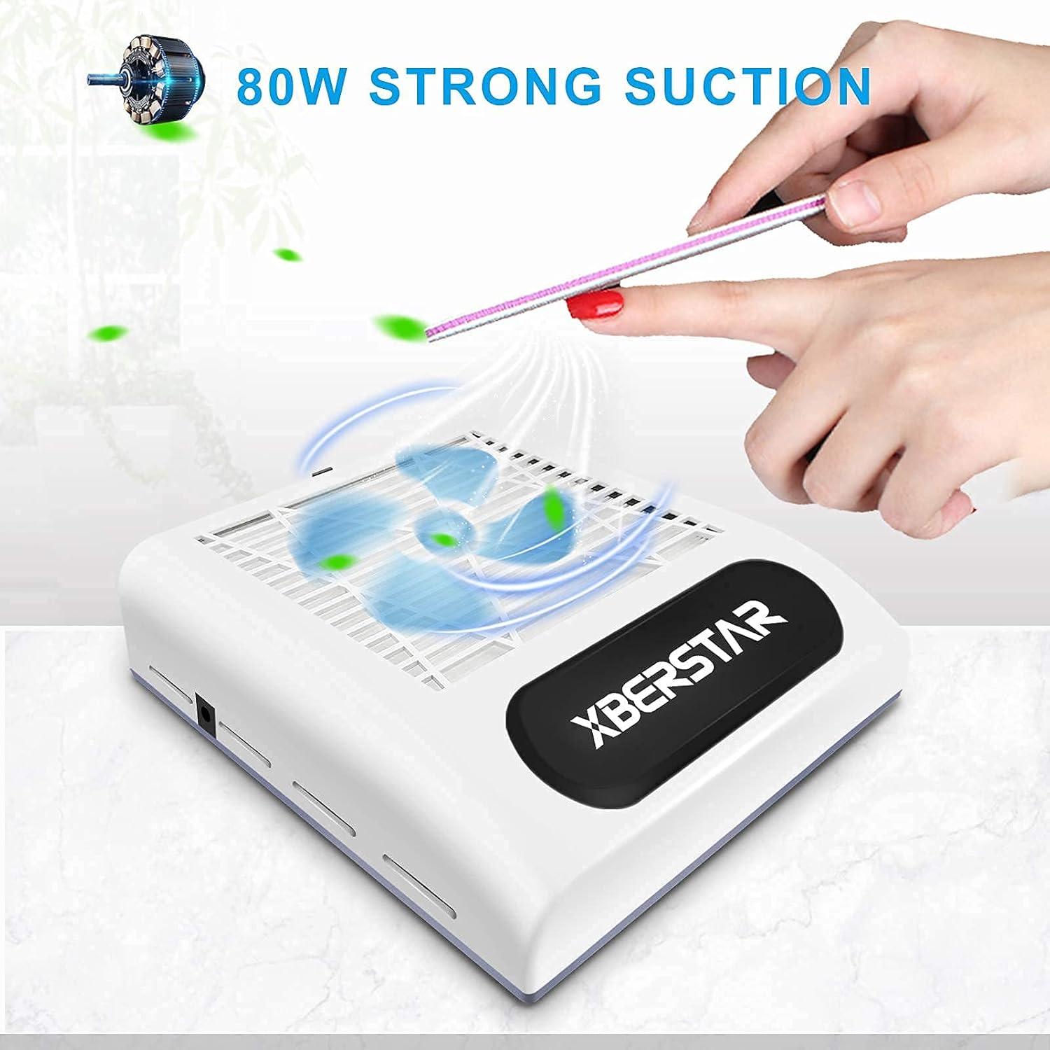 XBERSTAR Nail Dust Collector,80W Electric Powerful Vacuum Cleaner for Acrylic Gel Nails,Manicure recolector de polvo para uñas