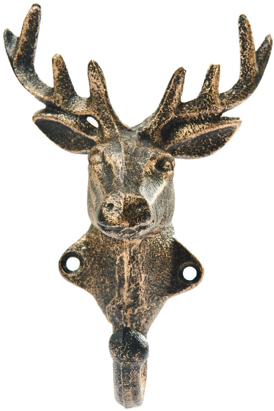 Cast Iron Heavy Duty Rustic Vintage Finished Deer Head Single Decorative Wall Hook Keys Towels Hook Nature Lovers Gift Idea (Deer Hook)