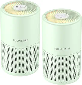 FULMINARE Pacote com 2 purificadores de ar para quarto doméstico H13 True HEPA purificador de ar, 3 velocidades, temporizador, limpador de ar silencioso de 24 dB com luz noturna, purificador de ar