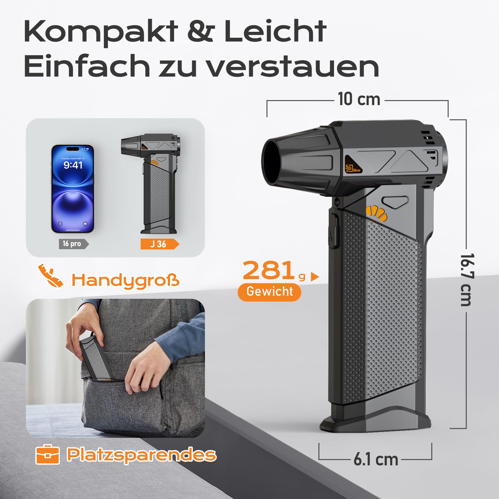SEANCHEER 2-in-1 Elektrische Staubgebläse & Mini Staubsauger, 180000 U/min Stufenlose Drehzahlregelung Compressed Air Duster, 8000mAh Akku, für PC/Sofa/Auto. (Schwarz - mit Staubsauger)