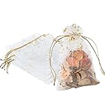 YHJZ 100PCS Moon Star Organza Bags, 4x6 inches (10x15cm) Small Mesh Bags Drawstring, Jewelry Gift Bags for Wedding, Party, Festival, Makeup (White)