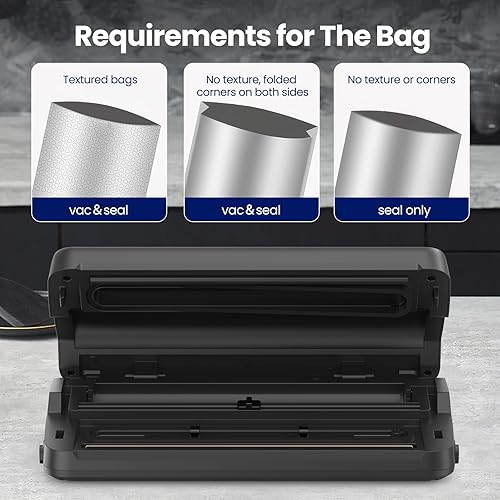 Miniatura 7 de Máquina selladora al vacío, sellador al vacío 7 en 1 para alimentos con cortador integrado y almacenamiento de bolsas, modo secohúmedosuave, bandeja