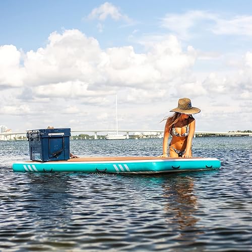 Miniatura 6 de Balsa flotante inflable de plataforma con escalera y bomba de aire eléctrica, 8 x 5 pies, la mejor alfombra de agua flotante, muelles flotantes
