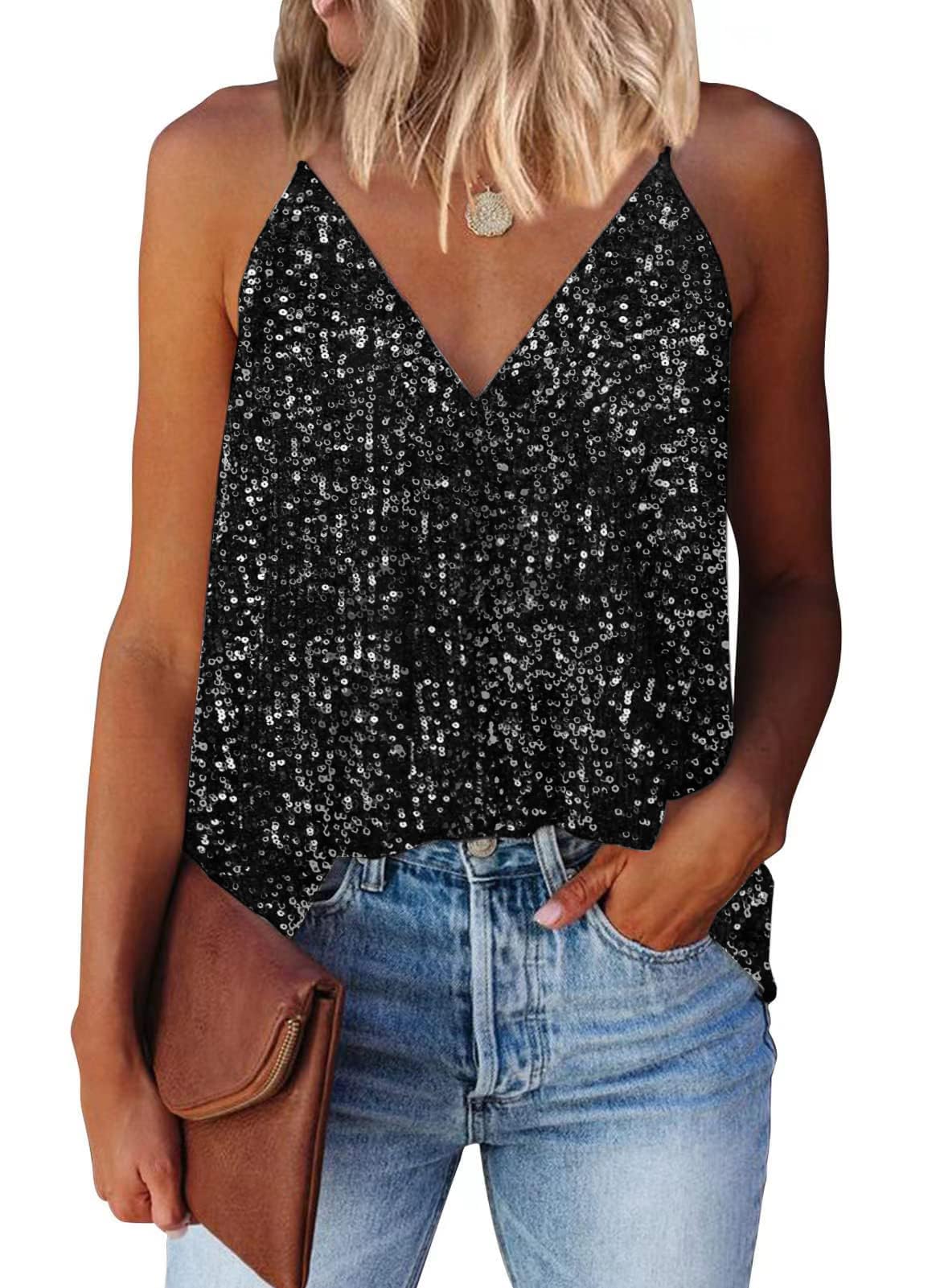 AirMood Damen Sexy Pailletten Oberteil Glitzer Tops Festival Party Outfit | Hochwertige und Weiche Innenbeschichtung, lockere Passform, geeignet für Las Vegas, Disko, Party, Festival