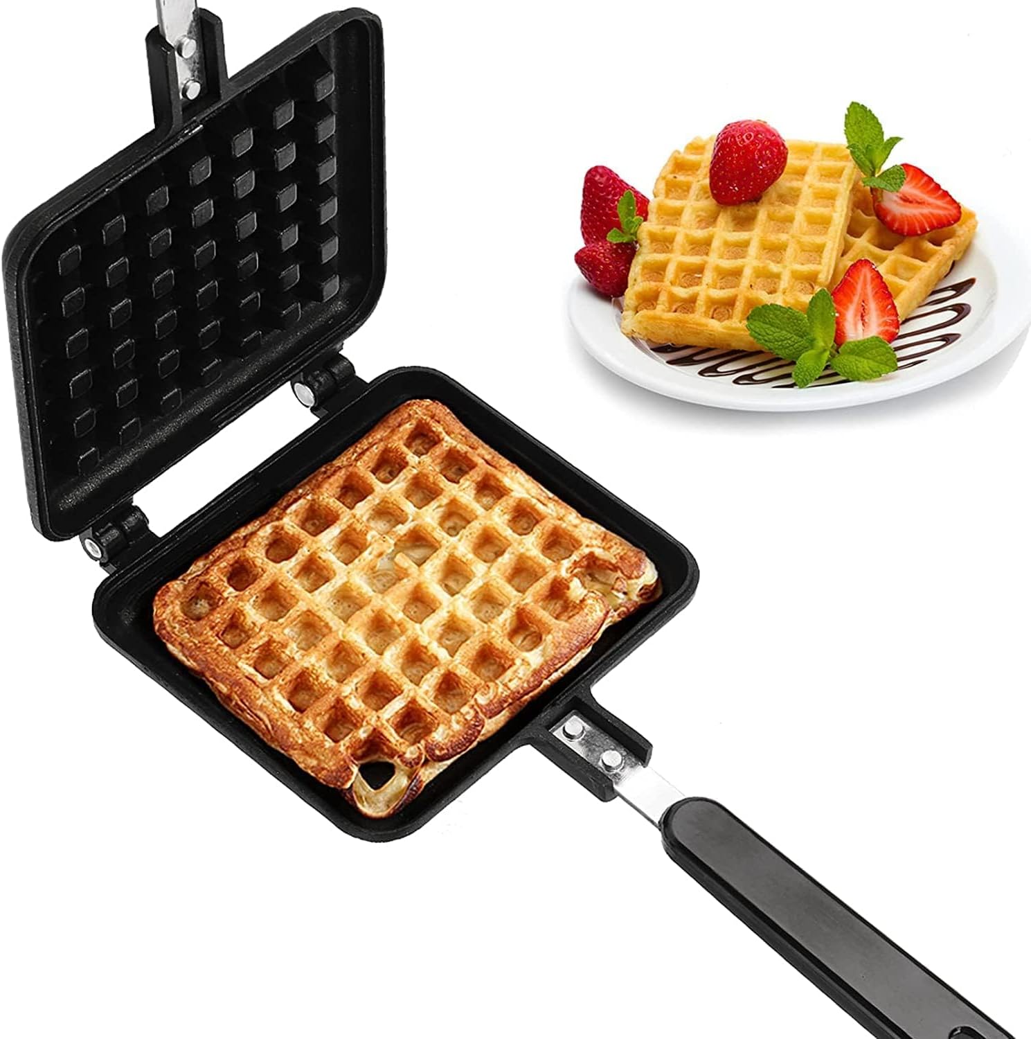 Mini Waffle Maker Pan Non-stick Machine Mould Mold Press Plate Baking Tool Non Stick Double Side Baking Mould Aluminum Stovetop Household Kitchen Gas Stove