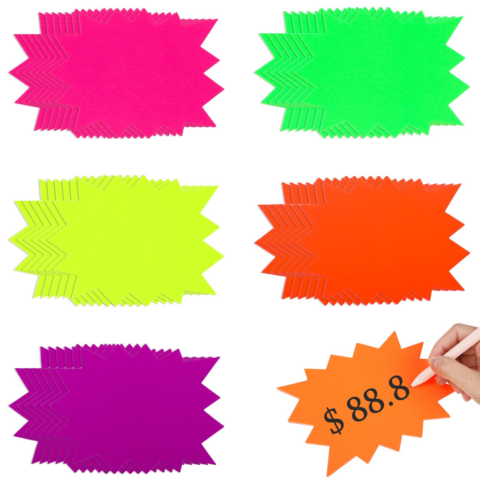 WLLHYF 60 Pieces Fluorescent Sale Retail Sign Yard Retail Store Supplies Display Tags Prices Stickers to Boost Sales Poster Board Decorations for Garage Supermarket Sell Promotion