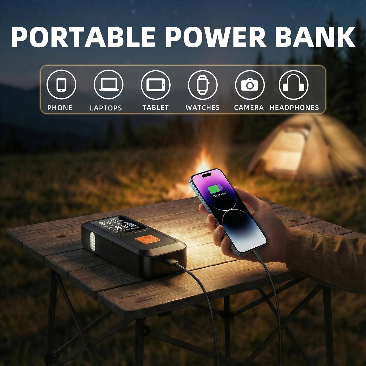 GOLDFOREST 4000A Jump Starter with Air Compressor, Portable Car Battery Jumper Starter (10L Gas/8L Diesel), 150PSI Jump Box with Auto-Shutoff Tire Inflator, LED Light, Power Bank - Car Emergency Kit - Image 4