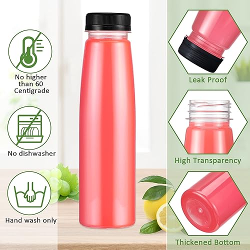 Miniatura 9 de Tanlade 100 botellas de plástico para jugos con tapas, recipientes transparentes reutilizables para bebidas, botellas vacías para jugos caseros,