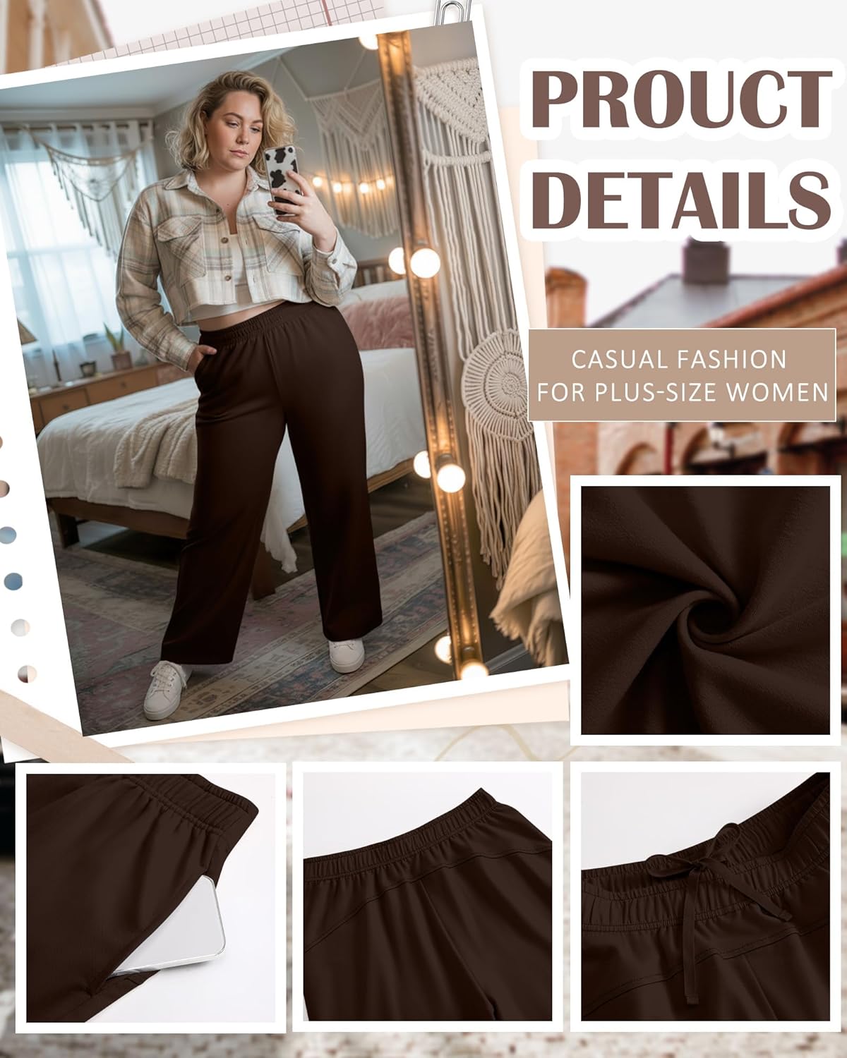 3 Pack Women's Plus Size Sweatpants Casual Wide Leg Interior Drawstring High Waist Yoga Baggy Pants with Pockets - Image 5