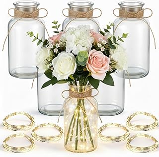 LemonRoad 6 Set Vintage Glass Flower Vase Mason Jar for Centerpieces wit...