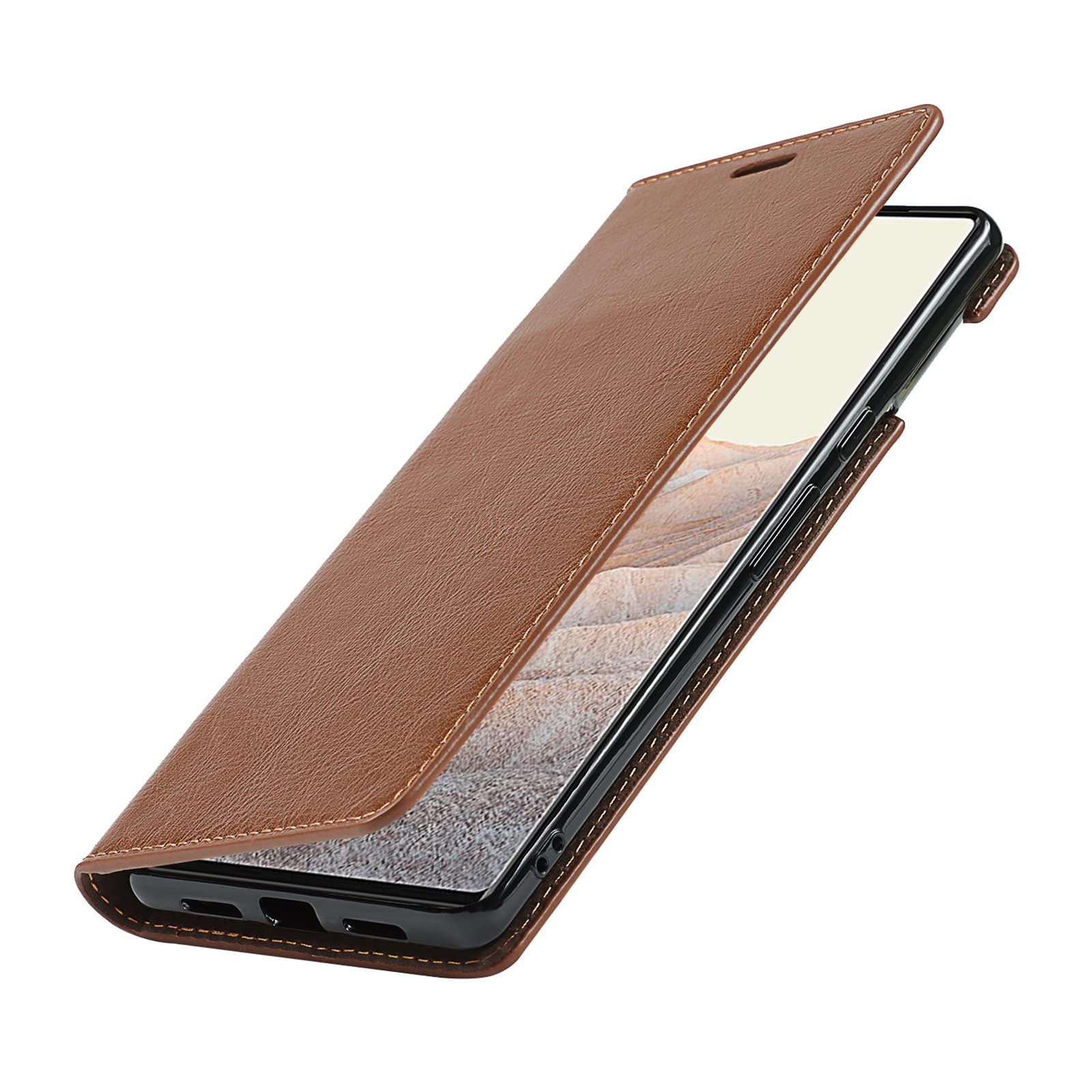 Etui portfelowe do Google Pixel 6/6 Pro, wysokiej jakości prawdziwa skóra portfel etui z przegródką na karty, podpórka, etui z klapką na telefon, miękkie etui z TPU, brązowe 1,6 Pro 6,7 cala