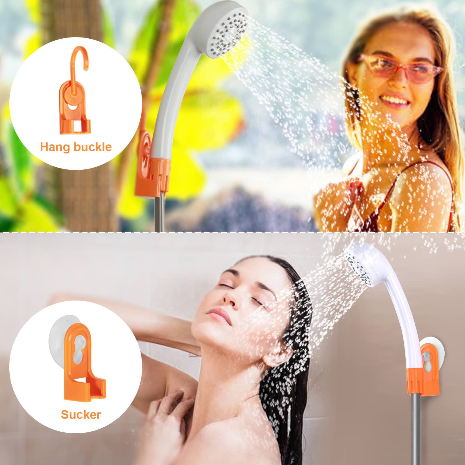 Doccia da Campeggio Portatile,con Luce a LED,Due batterie,Ricarica USB,Pompa Doccia elettrica, Facile Portatile, Adatto per Escursioni/Campeggio, Spiaggia, Animali Domestici, all'aperto,