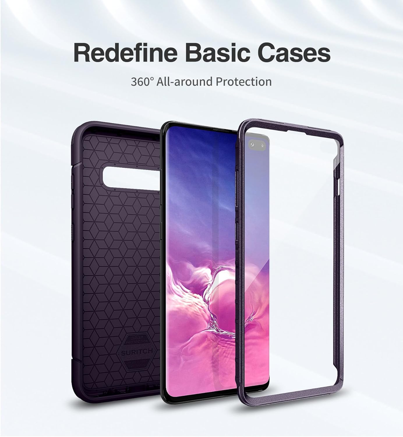 SURITCH for Samsung Galaxy S10 Plus Case, [Built-in Screen Protector] 360° Full Protection Military Grade Shockproof Rugged Bumper Thick Protective Phone Cover for Samsung S10 Plus 6.4 Inch - Purple - Image 3