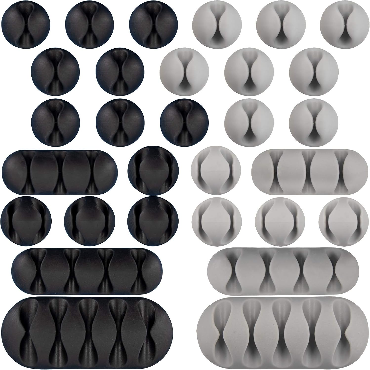 BQTQ 30 Pieces Cable Clips Holder Self Adhesive Cable Holders Muti-Purpose Cord Clip Organizer for Home and Office Desk Organization, Black and Grey