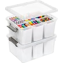 17 QT Clear Stackable Craft Storage Multipurpose Stackable Storage Containers For Organizing Crafts,Crayon,Office Supplies 2 Packs