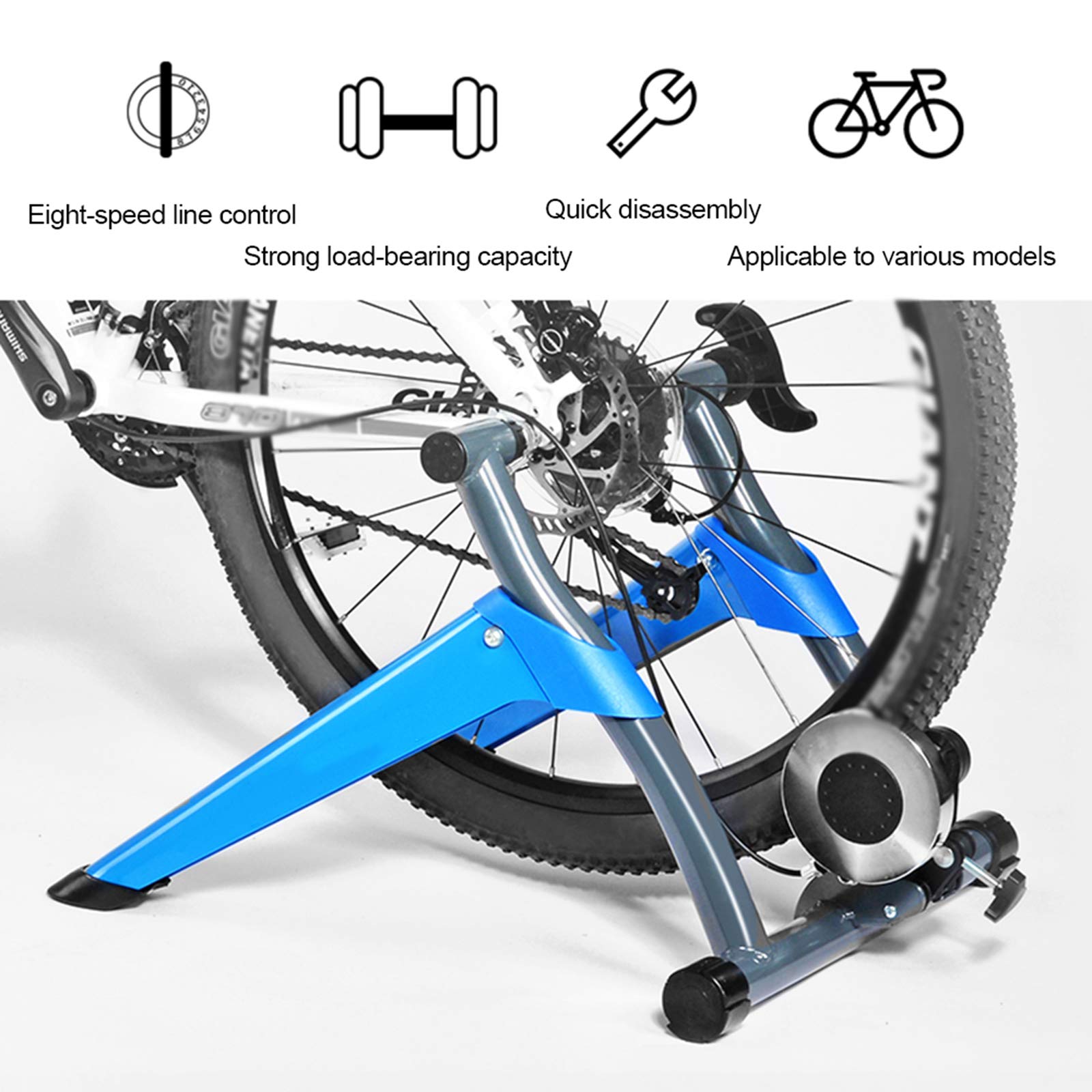 ZXCVBNAS Bike Trainer Stand Road Bike Trainer Machine with Noise Reduction Wheel 8 Levels Resistance Portable Magnetic Exercise Cycling Mountain Stationary Bike Stand for Indoor Riding