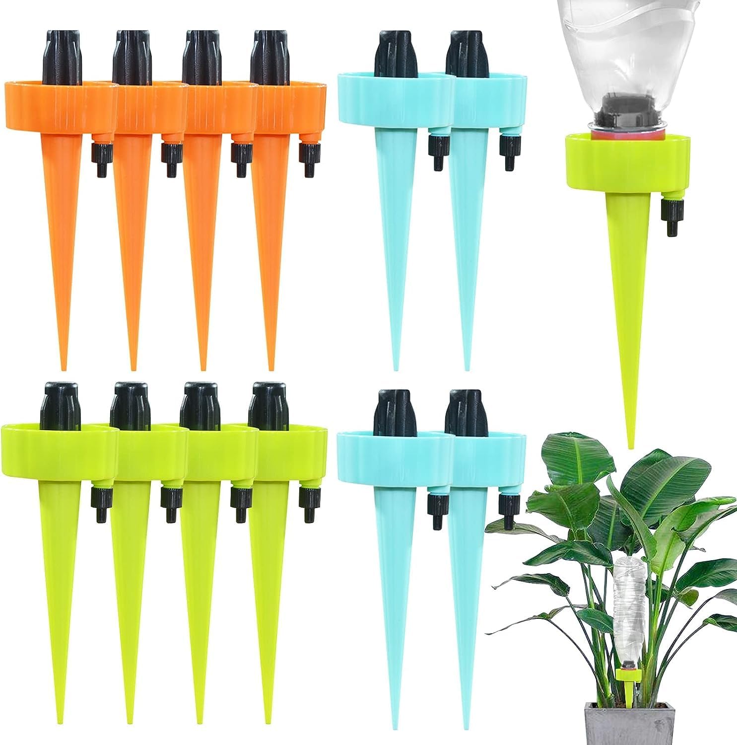 BBAUER 12 PCS Self Watering Spikes, New Upgraded Adjustable Automatic Plant Watering Devices, Drip Irrigation System with Slow Release Control Valve Switch for Outdoor Indoor Plants
