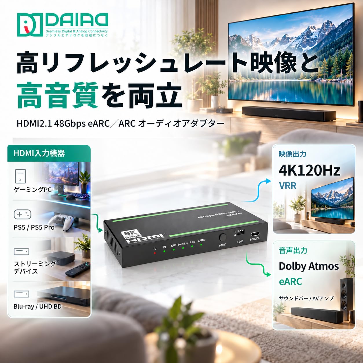 Amazon.co.jp: DAIAD HDMI eARC ARC Audio Conversion Adapter Audio