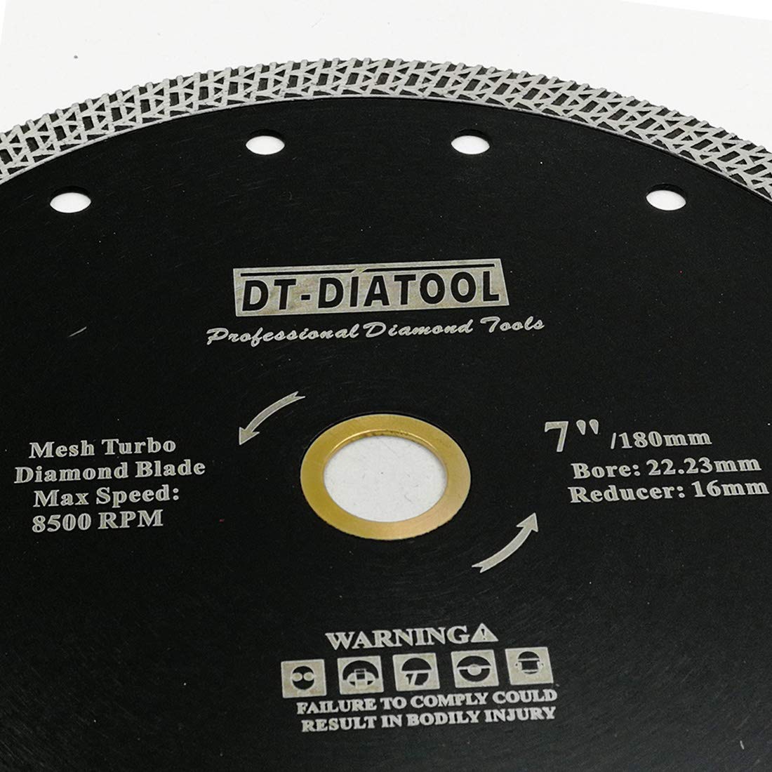 DT-DIATOOL Disque à Tronçonner Diamante 180 mm x 22,23 mm/16 mm Lame de Scie avec Maille Turbo pour Porcelaine Tuile Marbre Céramique Granit