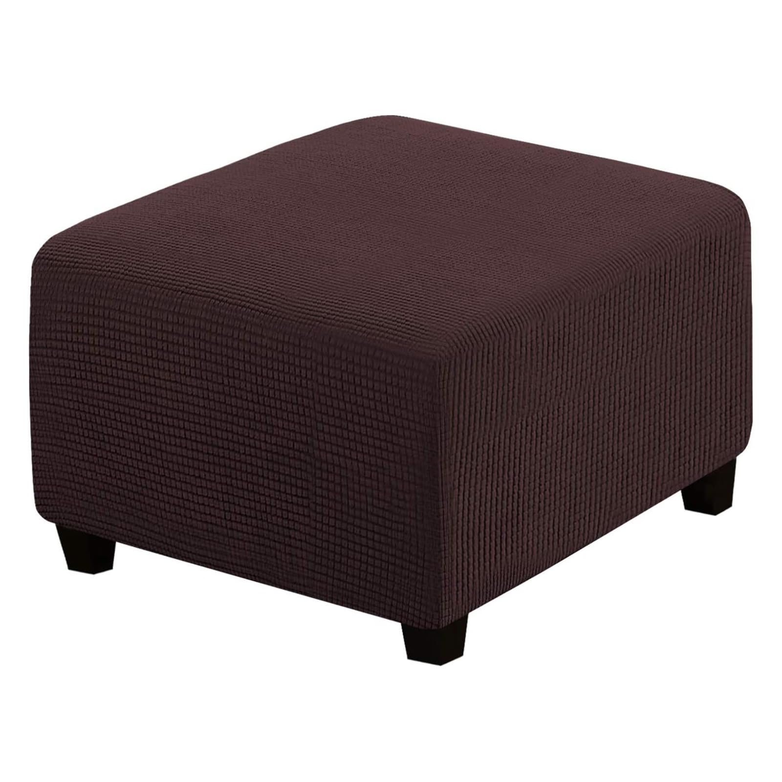 LJWDYS 4 Sizes Square Footstool Cover, Super Soft Stretch Ottoman Pouffe Slipcovers (Color : Brown, Size : XL)