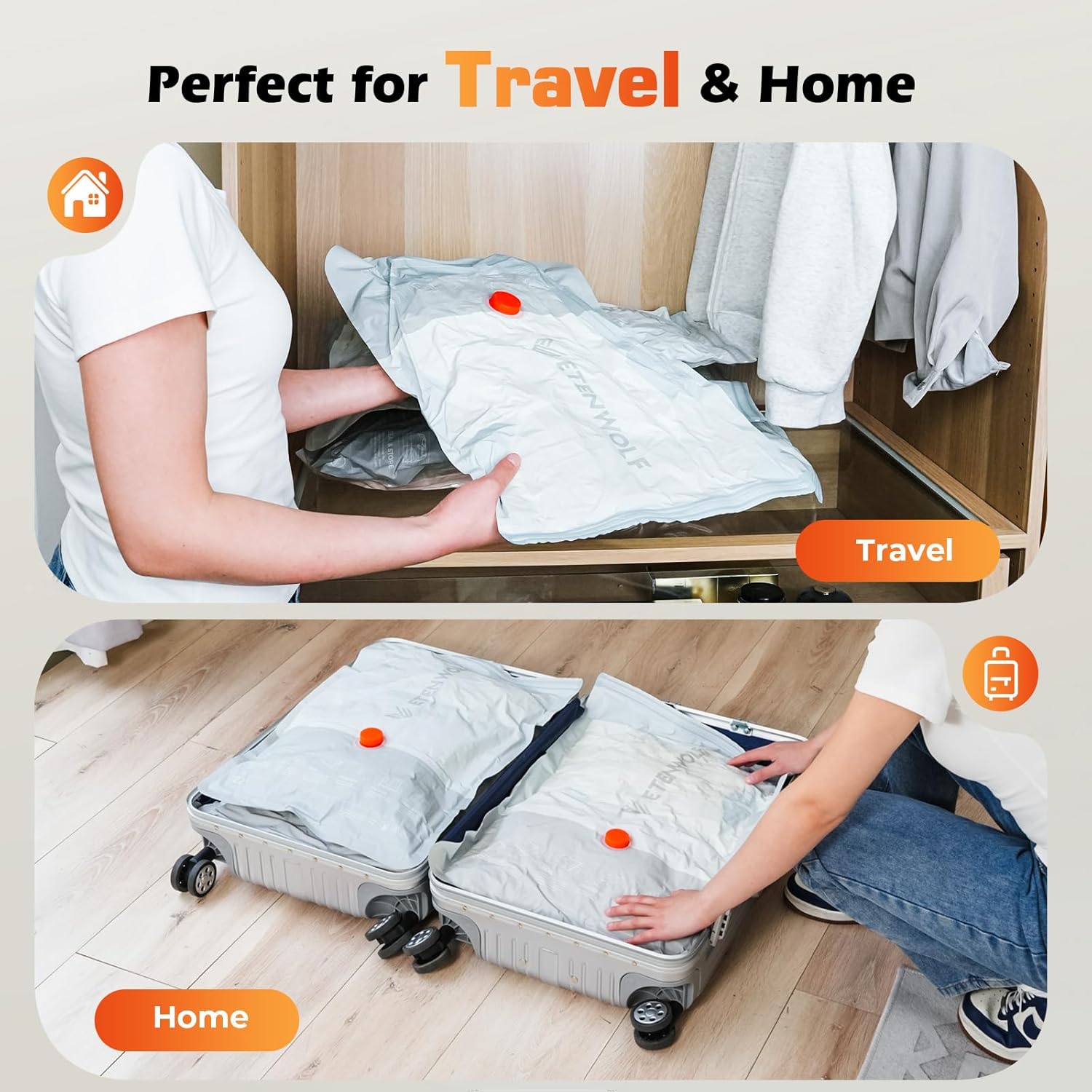 ETENWOLF 20 Pack Vacuum Seal Bags for Clothing with Rechargeable Wireless Pump,Travel Vacuum Storage Bags for Luggage and Suitcase Space Saver Compression Bags in 4 Carry-On Sizes (20/22/24/28Inch)