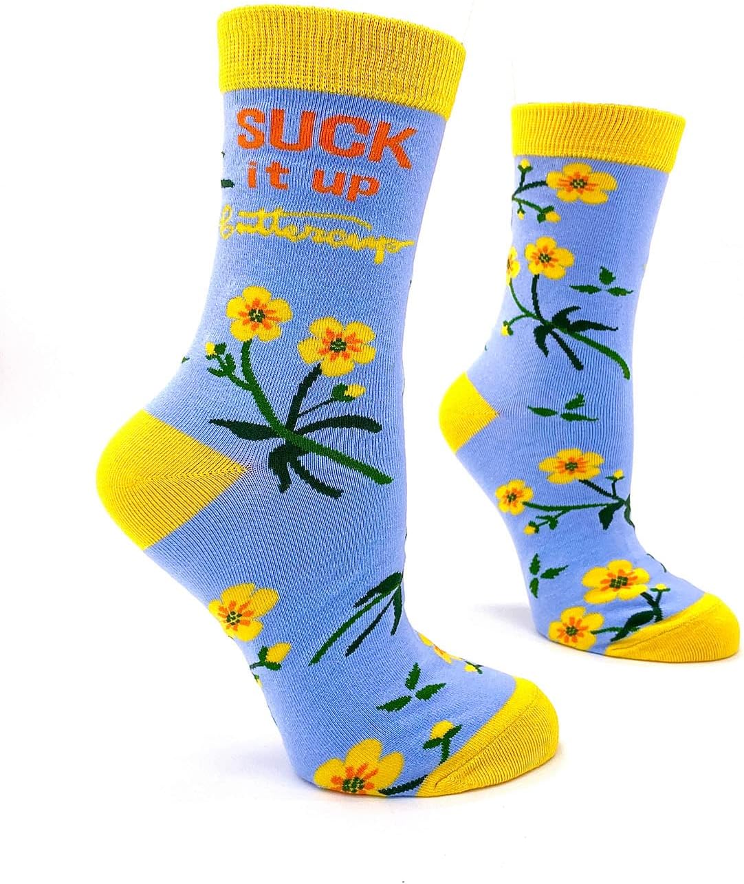 Fabdaz “Suck It Up Buttercup” Women’s Novelty Crew Socks – One Pair, Fits Most, Multicolor, One Size