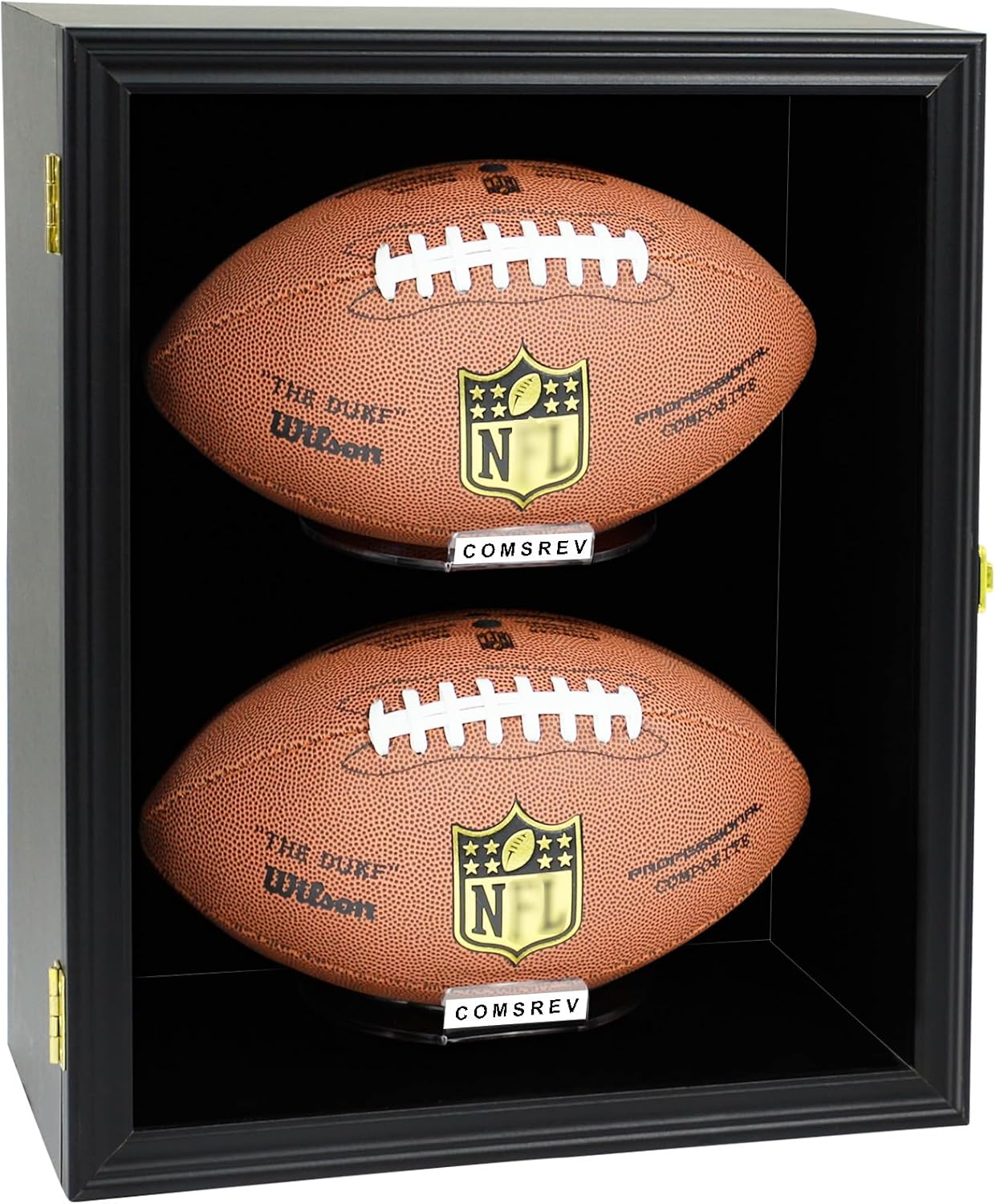 Football Case Display Case Wall Mount Full Size Wooden Football Box Memorabilia w/98% UV Acrylic Door Holder Transparent Signed Protective Shelf (1 Ball Black)