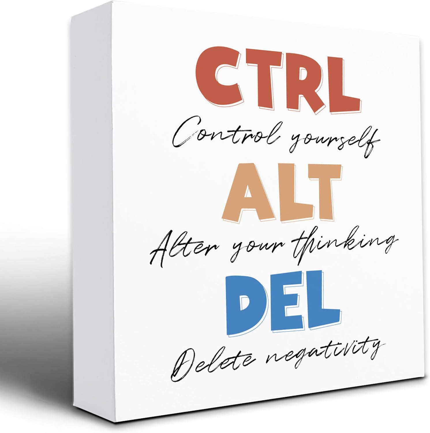Office Decor Ctrl Alt Del Quote,Motivational Inspirational Wall Desk Decor,Wooden Plaque Sign Box for Home Bedroom Table Office 5X5 Inches.(070)