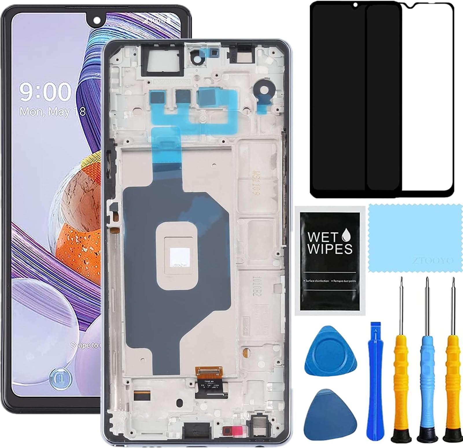 ZTOOYO for LG Stylo 6 Screen Replacement with Frame for Stylo 6 Screen Replacement kit Q730 Q730am Q730Ttm Q730nm LCD Display digitizer Touch Screen Assembly with Tools 6.8 inch
