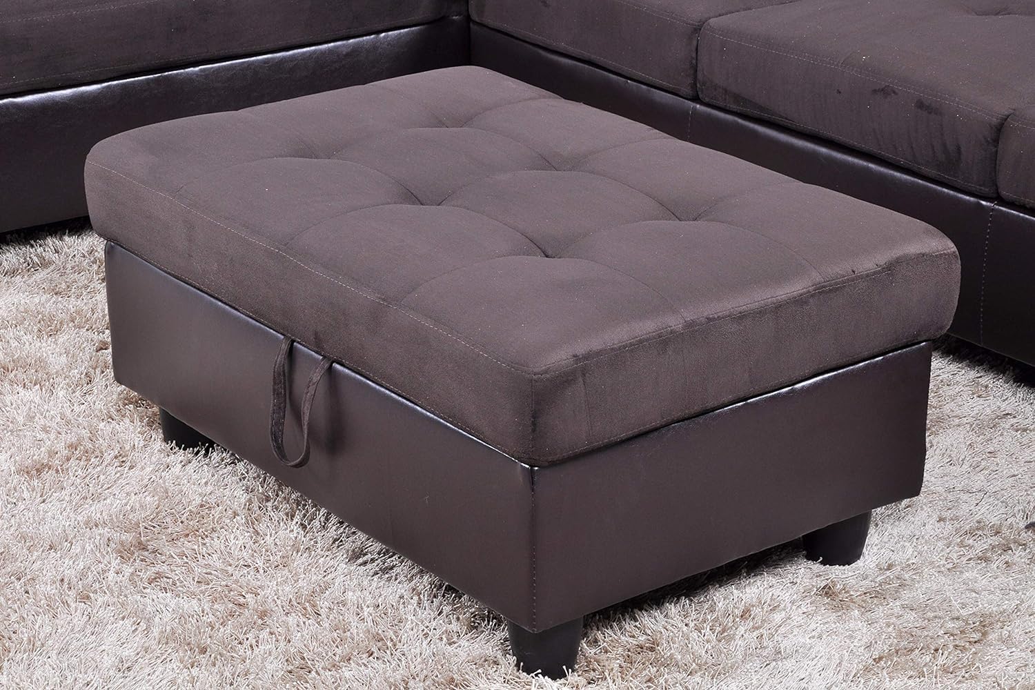 Microfiber Sectional Sofa, Storage Ottoman 35‘’x23.5‘’x17.5‘’ for Apartment/House/Living Room/Media/Office Furniture (Espresso, Ottoman)