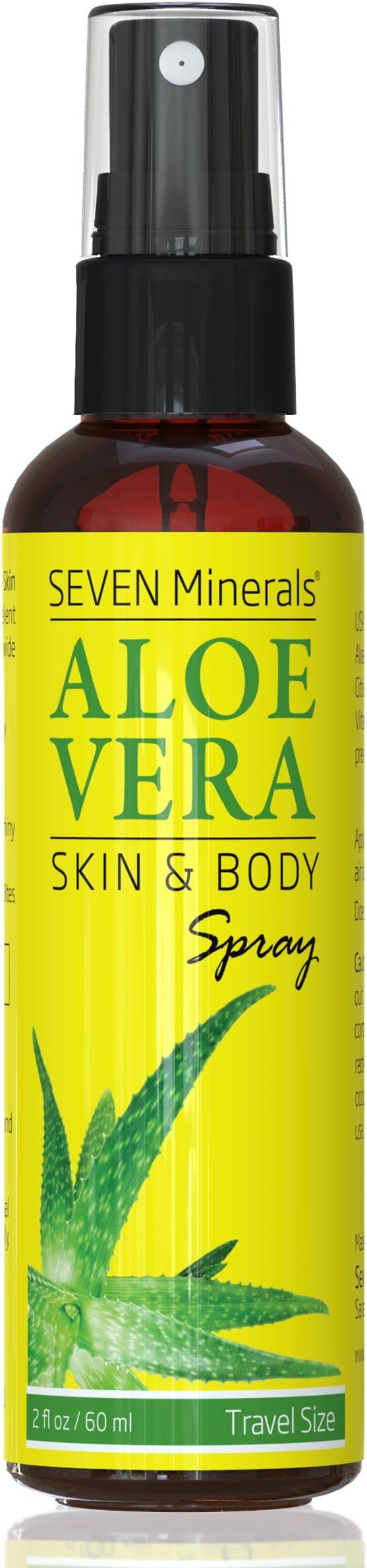 Seven Minerals Travel Size Organic Aloe Vera Spray with 100% Pure Aloe From Freshly Cut Aloe Plant, Not Powder - No Xanthan,So It Absorbs Rapidly With No Sticky Residue (2 fl oz)