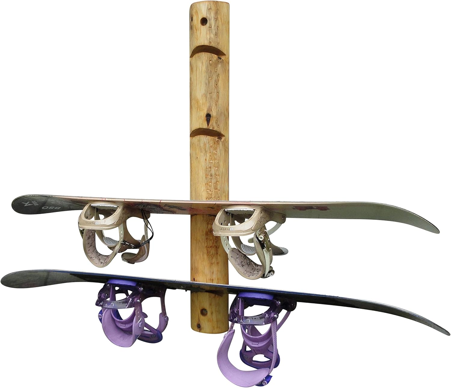 4-Place Wall-Mounted Snowboard Log Rack, Vertical Snowboard Wall Mount for Garage, Indoor/Outdoor Board Storage – Natural