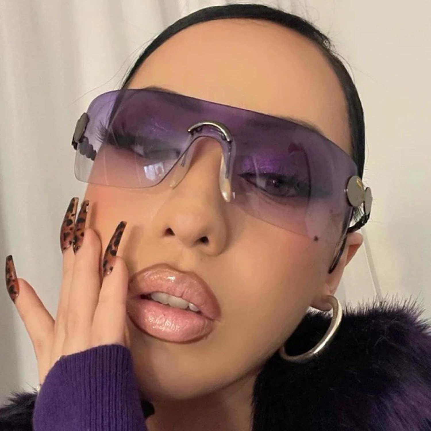 Vintage One Piece Rimless Sunglasses Women for Men Fashion Luxury Trend Rivet Steampunk