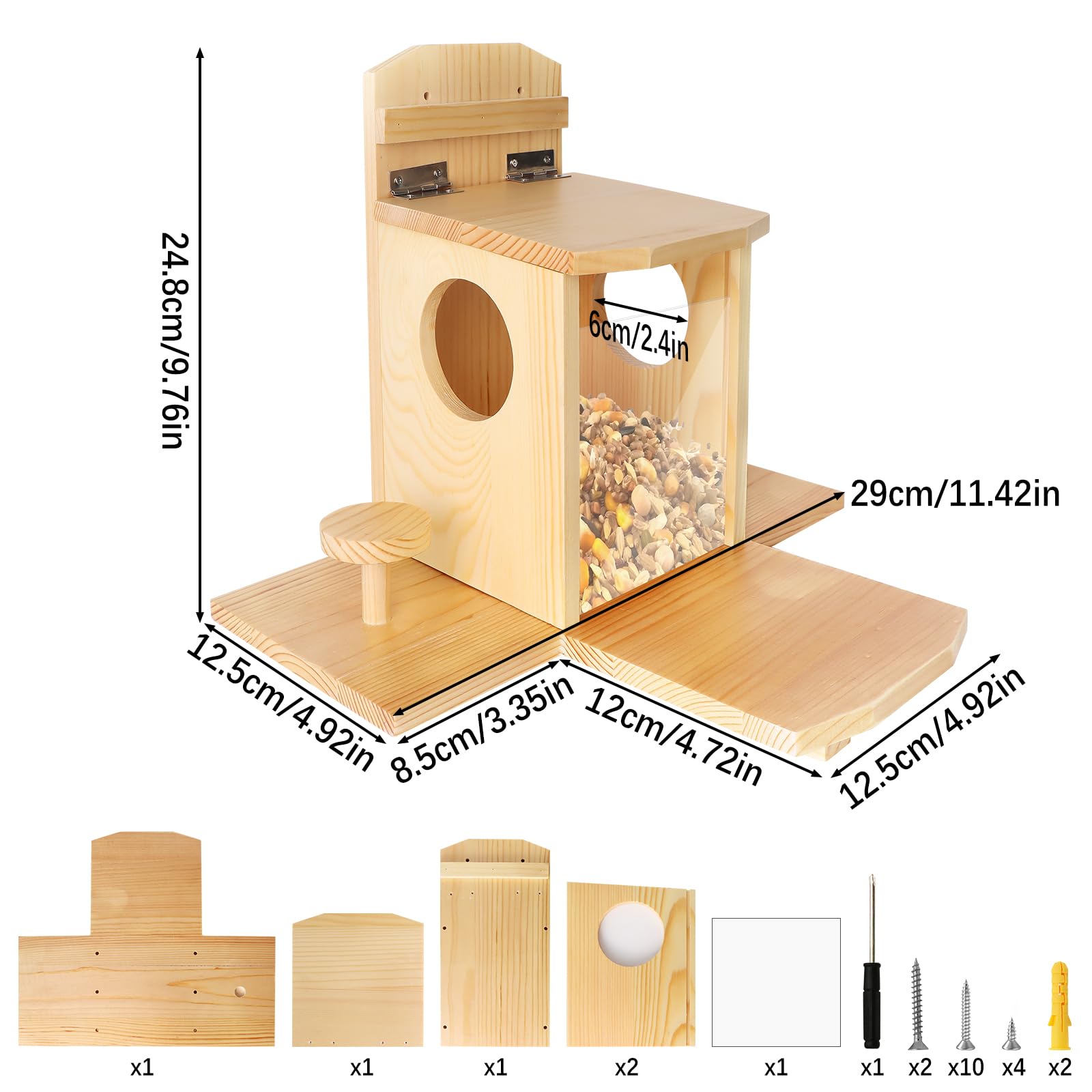 Suewidfay Wooden Squirrel Feeder with Lift-Up Lid and Desk - Waterproof Durable for Outdoor Garden Outside Backyard - Image 2