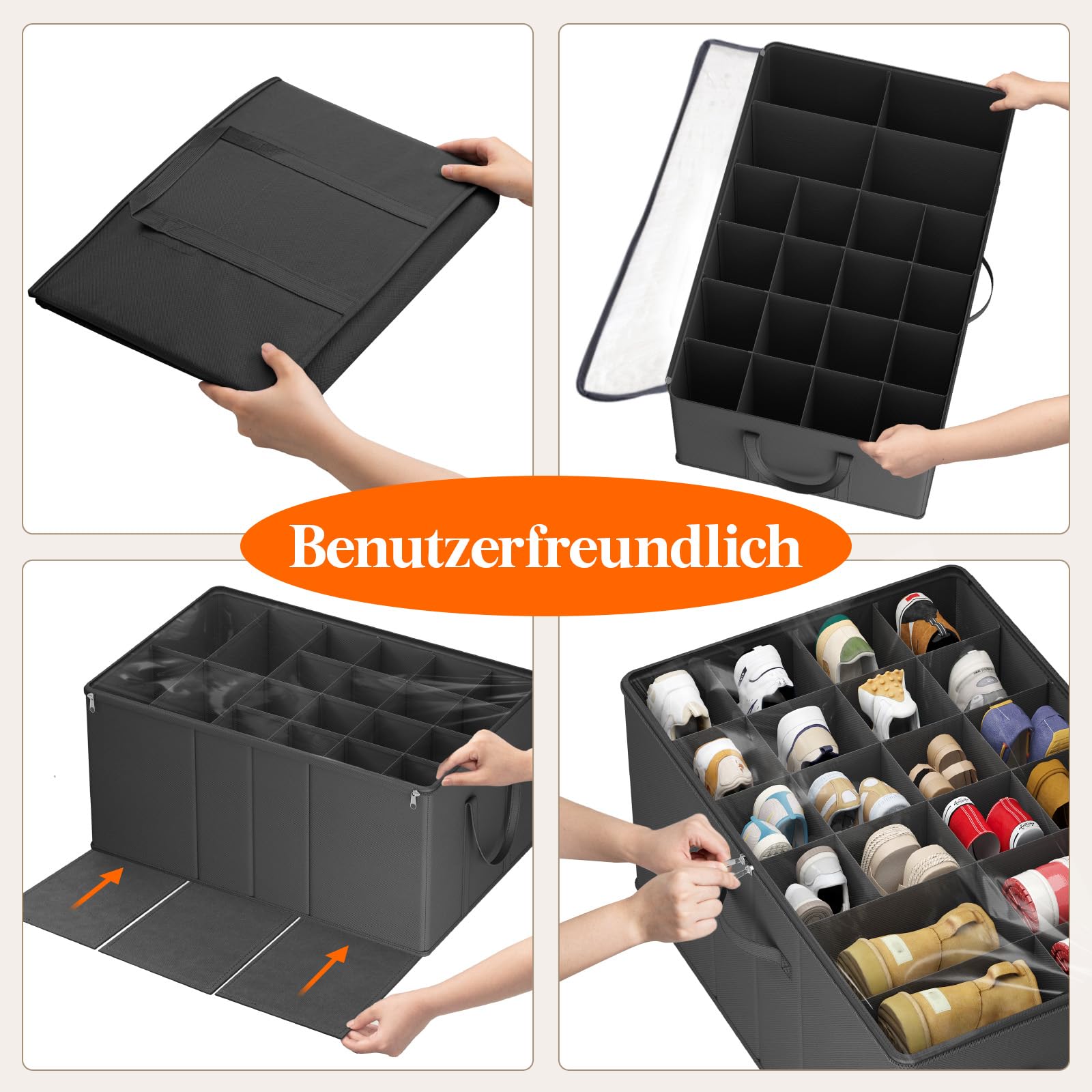 Lifewit Faltbarer Schuhorganizer mit Durchsichtigem Deckel, 1er, Schwarz