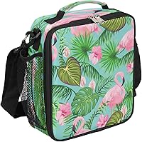Vista 25 de Lonchera Flamingo para niños, bolsa de almuerzo aislada con piña para niñas y niños, bolsa de preparación de comidas congelable con correa