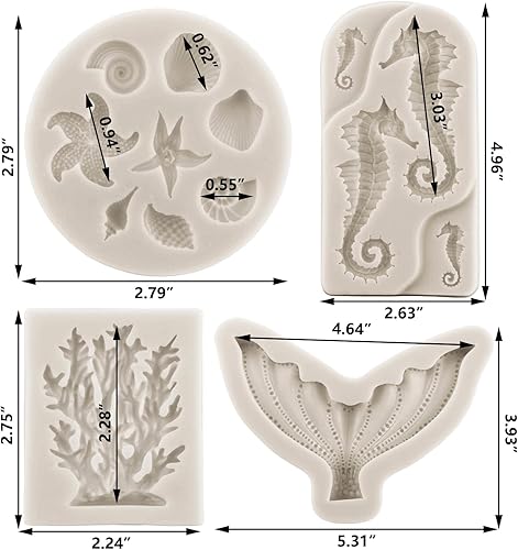 Miniatura 3 de Sijiangmold Molde de silicona con temática de sirena, caballito de mar, concha, estrella de mar, coral, cola de sirena, molde de silicona para