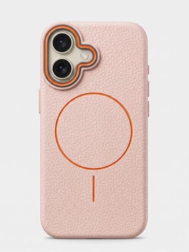 amazon basics Luxury MagSafe Compatible Leather Texture Back Cover for iPhone 16 | Raised Camera Protection | Slim Fit Sho...