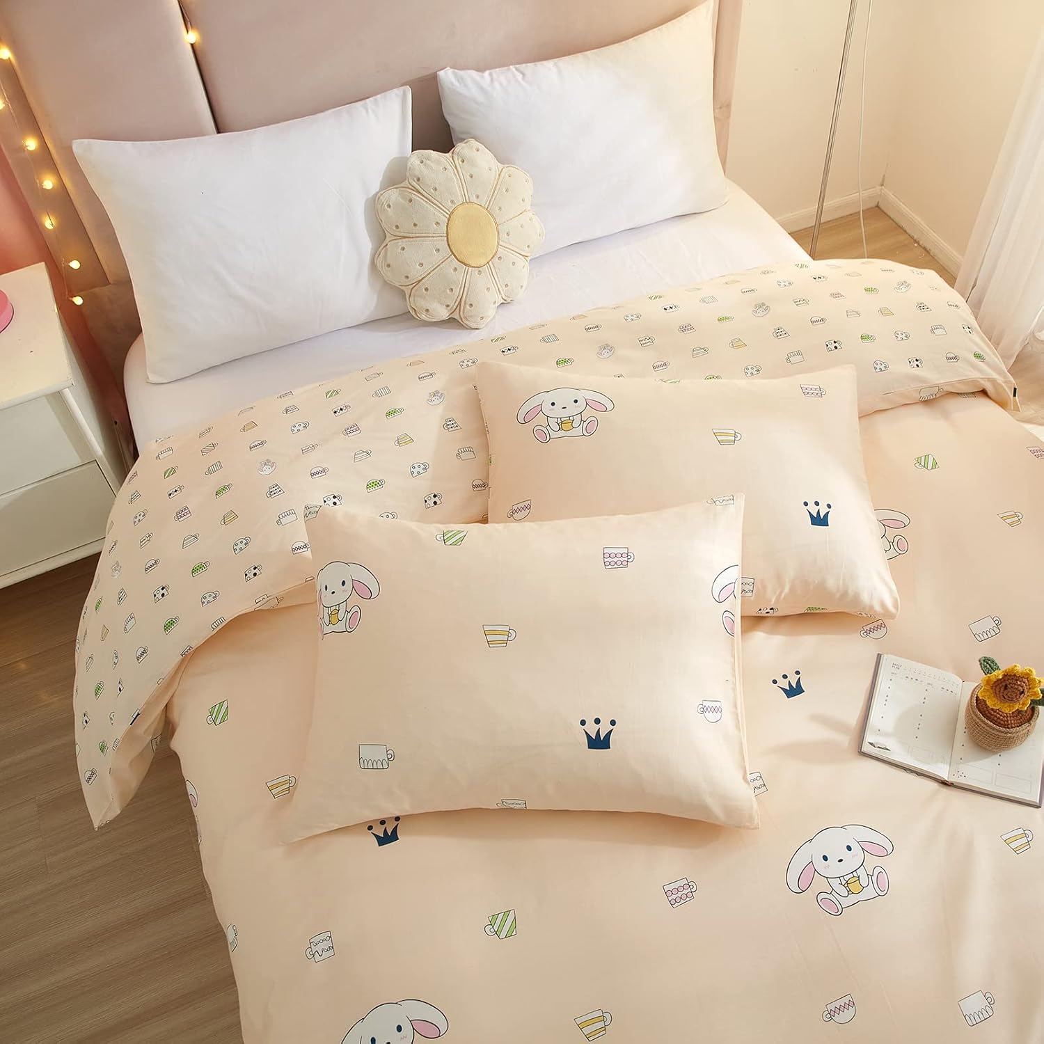 Cute Puppy Bedding Super Soft Fitted Sheet Twin Size 1 Pieces 100% Cotton Pink Cartoon Bunny Sheet Wrinkle Free Comfortable Deep Pocket Twin 05# Cute Rabbit image 2 of 6 B0894S48XH