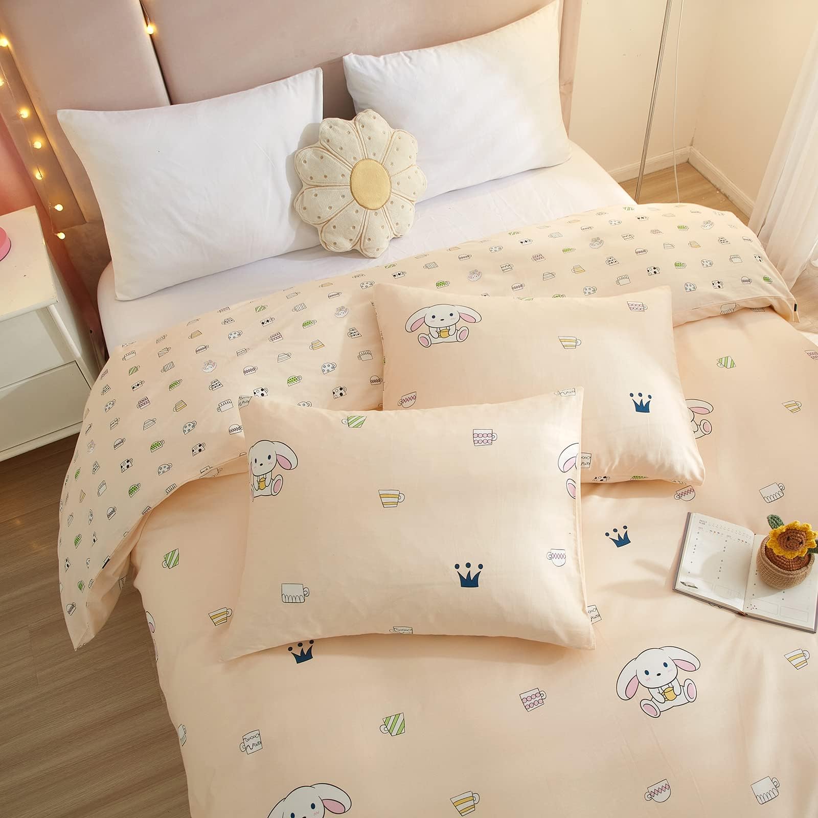 Cartoon Cup Rabbit Pillowcases Set Cotton Kids Girl Pillow Shams for Boy Teen Cartoon Dogs Print Pillow Covers 100% Cotton Standard Bedding Pillowcases, Envelope Closure, (2 Pieces, 20"×26")