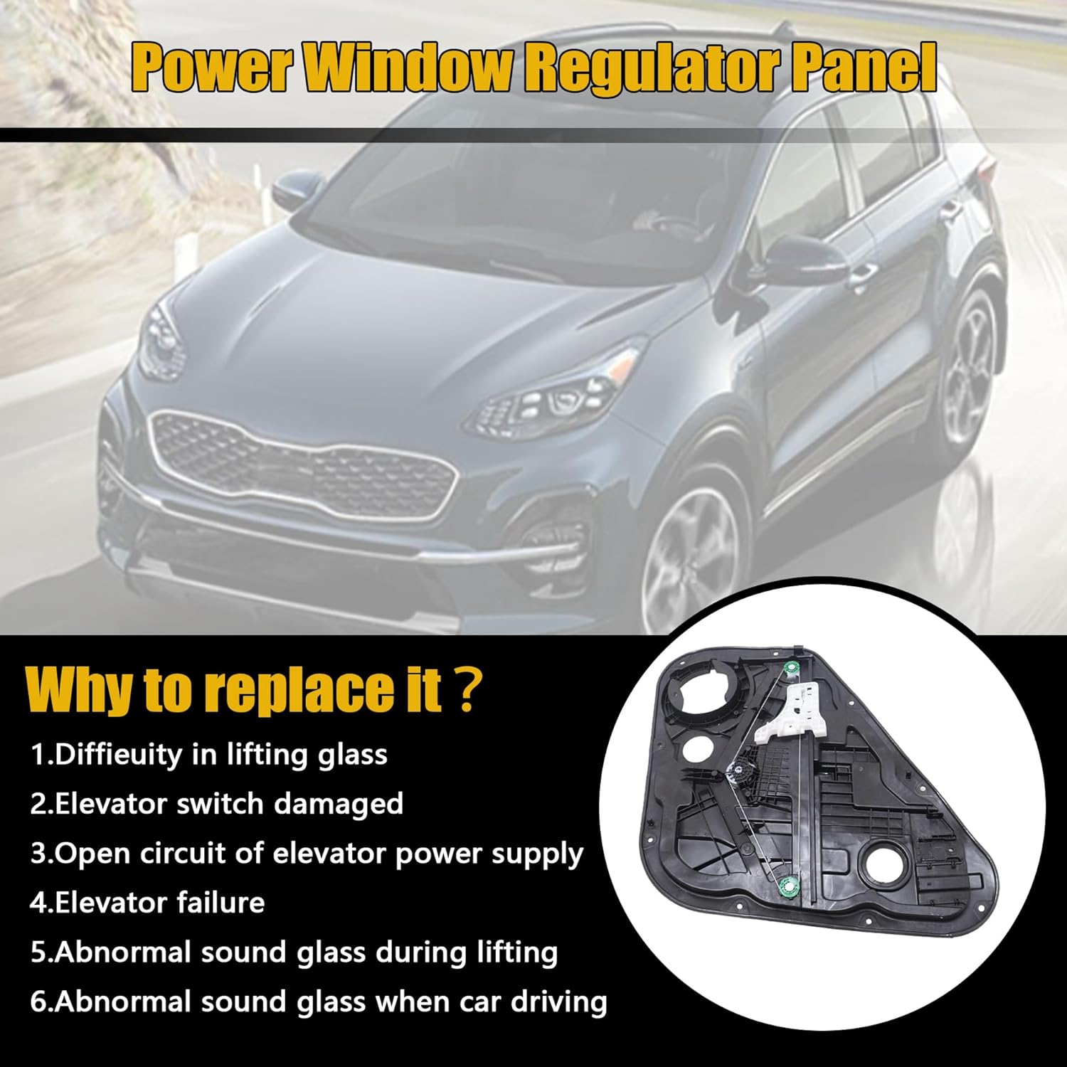 GXARTS Rear Right Side Power Window Regulator Panel 83481D9000 Compatible with Kia Sportage Sport 2017 2018 2019 2020 2.0L 2.4L