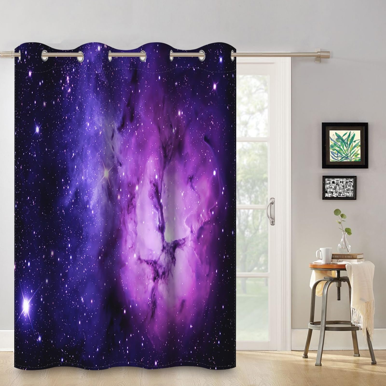 ggaimwf 53"x 69" Galaxy Eyelet Curtain for Kids Bedroom Space Purple Nebula Starry Sky Fantasy Thermal Grommet Room Dividers Blackout Window Drapes for Boys Girls Playroom Living Room,1-Single Panel - Image 3
