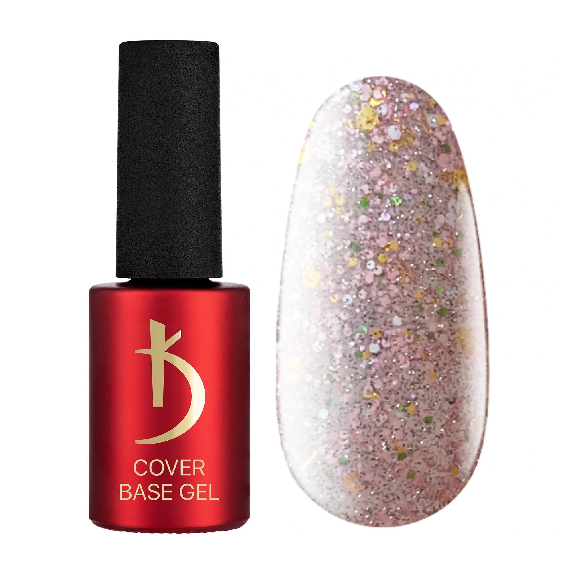 Kodi Professional Base Coat - Cover Base Gel Transparent - 7 ml - Crystal Drops Reflective Flakes -09 - UV Nail Polish Gel Nails - Base Coat with Reflective Flakes