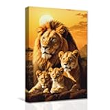 CXHOSTENT Lion Family Canvas Wall Art Wild Lion Lioness and Two Cub Picture Prints African Wildlife Animal Paintings for Office Bedroom Decor (Lion-1, 12.00