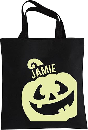 Let's Make Memories Bolsa de regalo personalizada que brilla en la oscuridad para Halloween, bolsa de truco o trato, diseño de calabaza, 13 pulgadas