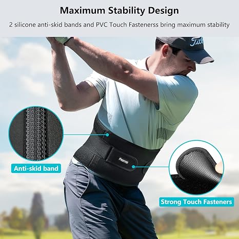 FREETOO Air Mesh Back Brace for Men Women Lower Back Pain Relief with 7 Stays, Adjustable Back Support Belt for Work, Anti-skid Lumbar Support for Sciatica Scoliosis (XXL(waist:53''-67''), Black)