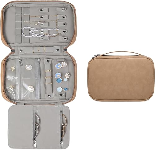 Miniatura 9 de labato Organizador de viaje para joyas, artículos esenciales de viaje, estuche organizador de viaje delgado, bolsa portátil con cremallera para